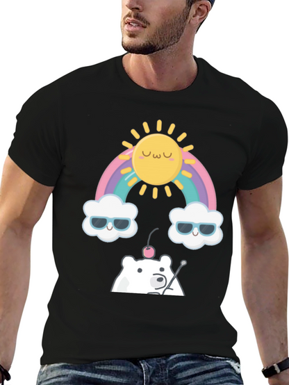 Kawaii Rainbow Bear Graphic Tee - Soft Cotton