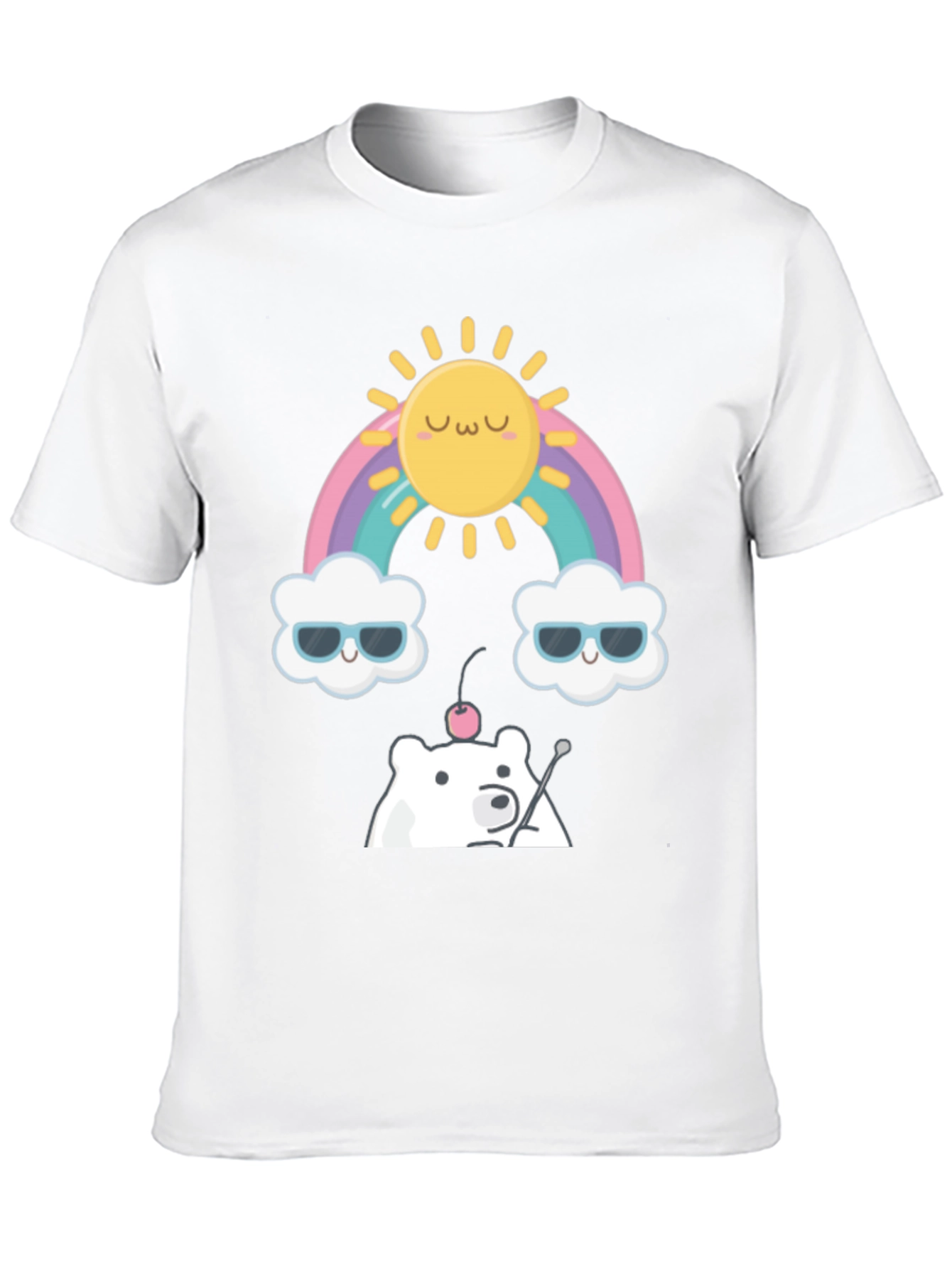 Kawaii Rainbow Bear Graphic Tee - Soft Cotton