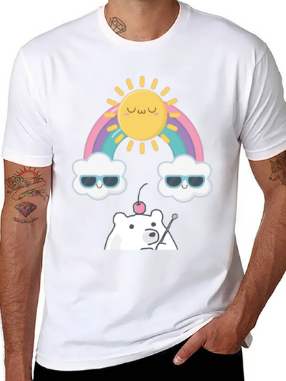 Kawaii Rainbow Bear Graphic Tee - Soft Cotton