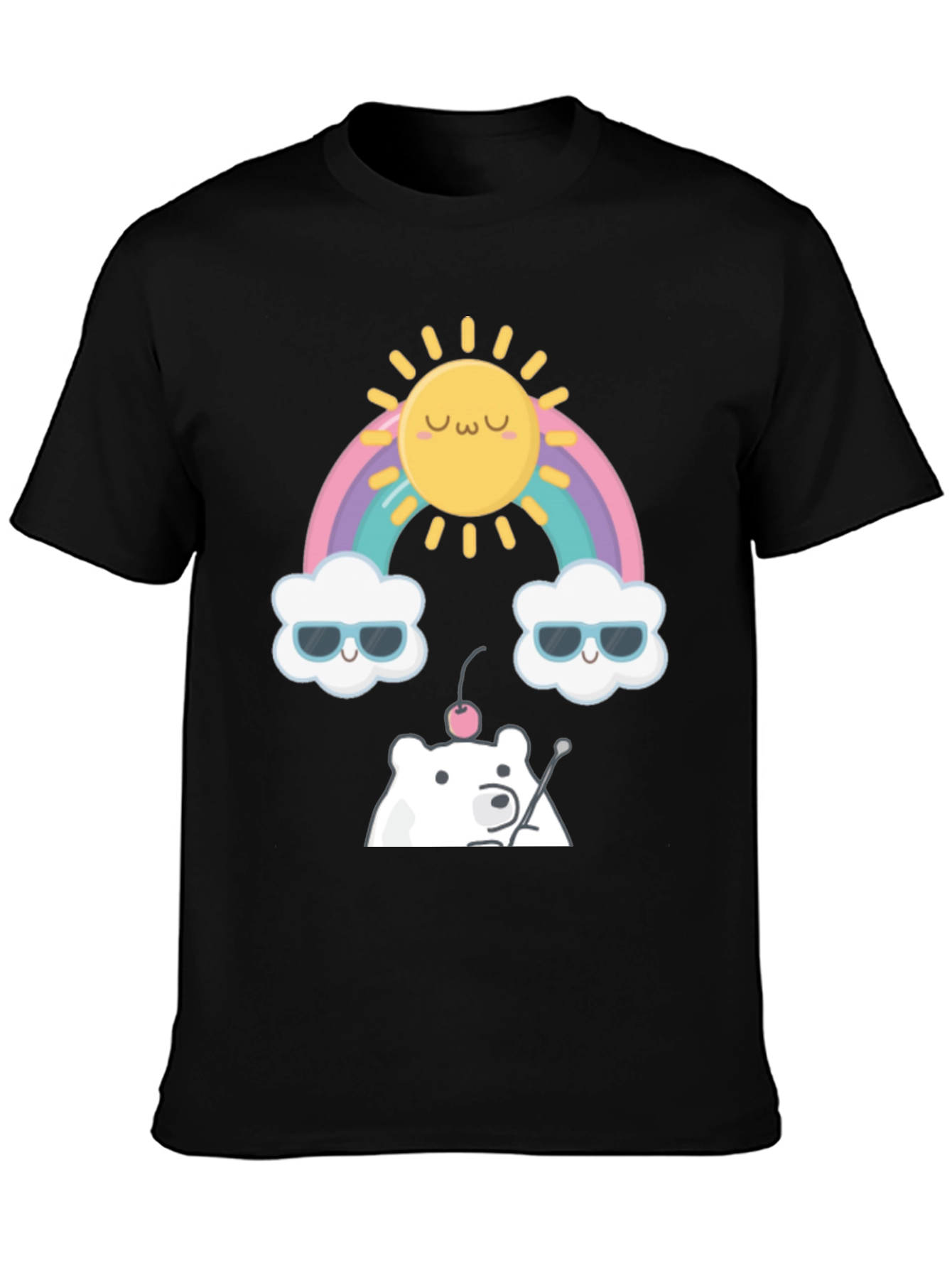 Kawaii Rainbow Bear Graphic Tee - Soft Cotton