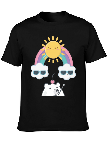Kawaii Rainbow Bear Graphic Tee - Soft Cotton