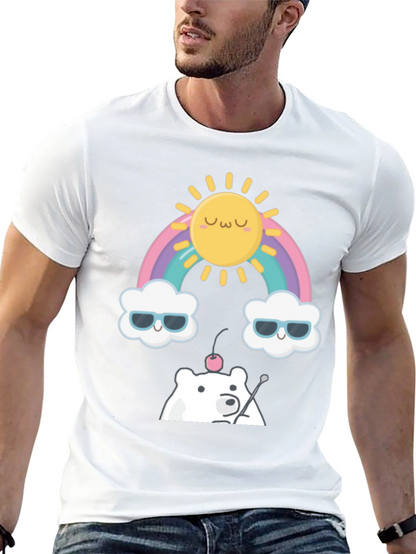 Kawaii Rainbow Bear Graphic Tee - Soft Cotton
