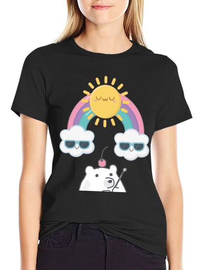 Kawaii Rainbow Bear Graphic Tee - Soft Cotton
