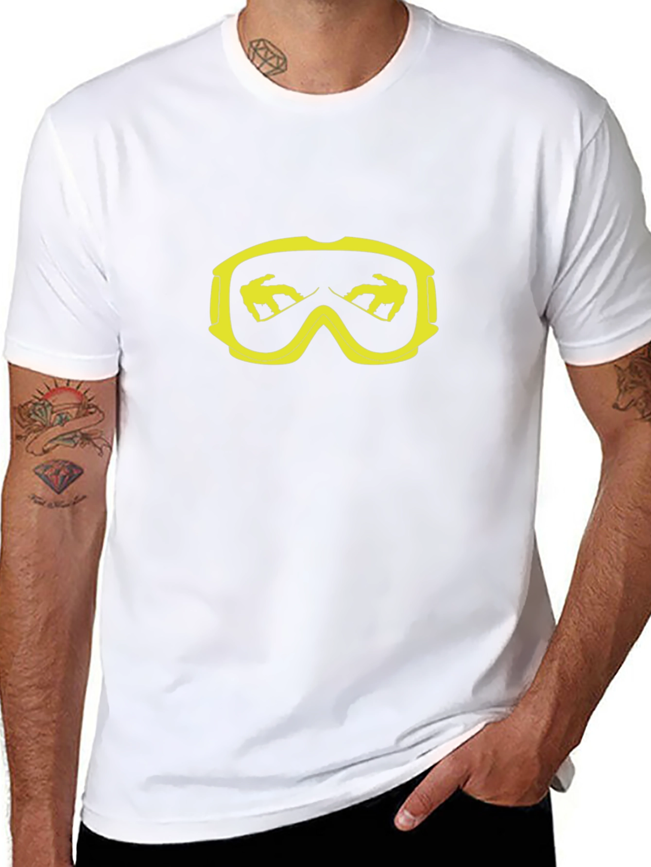 Cool Black T-Shirt with Yellow Snowboard Goggles Graphic