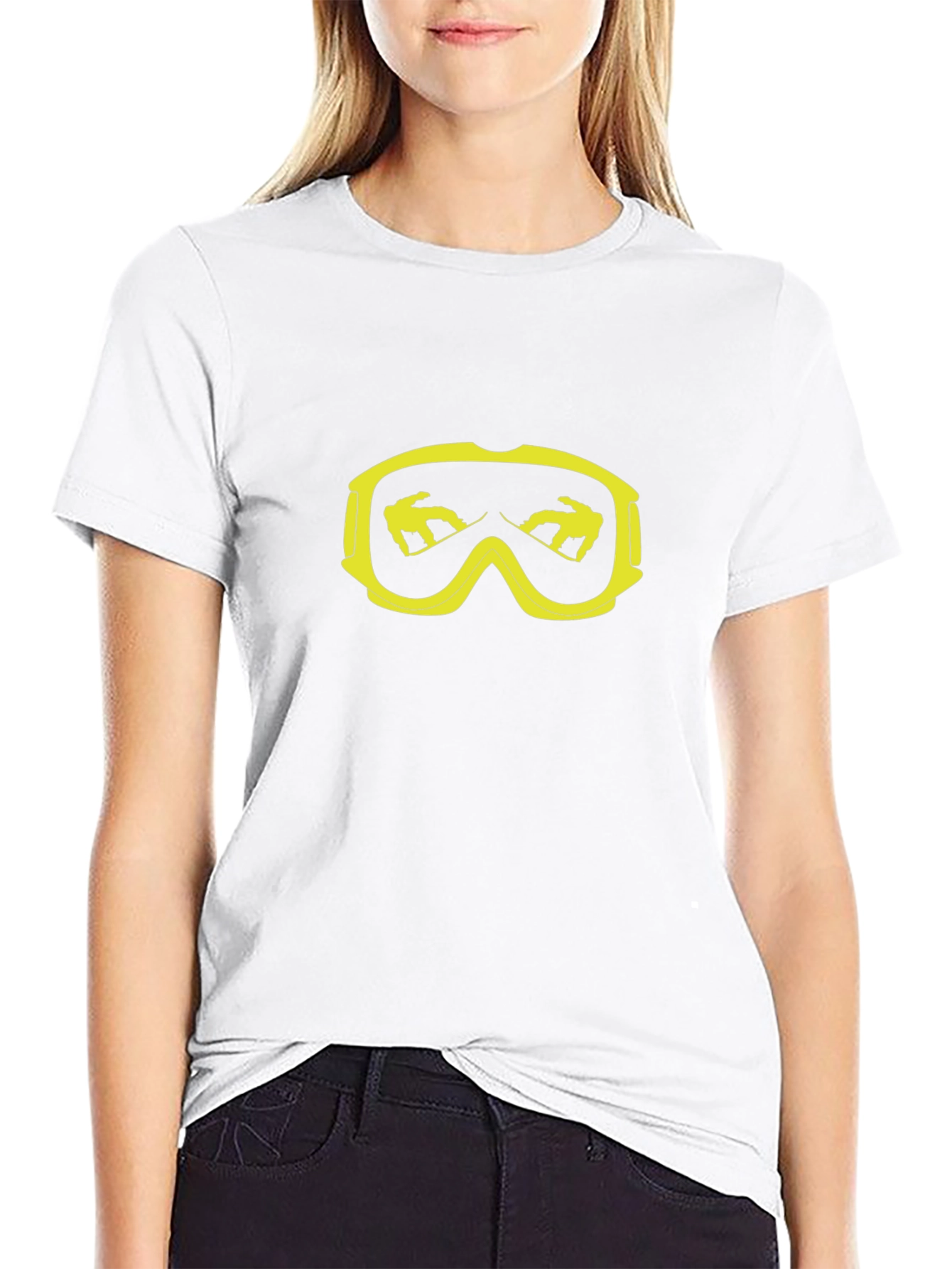 Cool Black T-Shirt with Yellow Snowboard Goggles Graphic