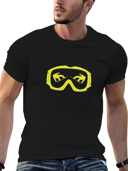 Cool Black T-Shirt with Yellow Snowboard Goggles Graphic