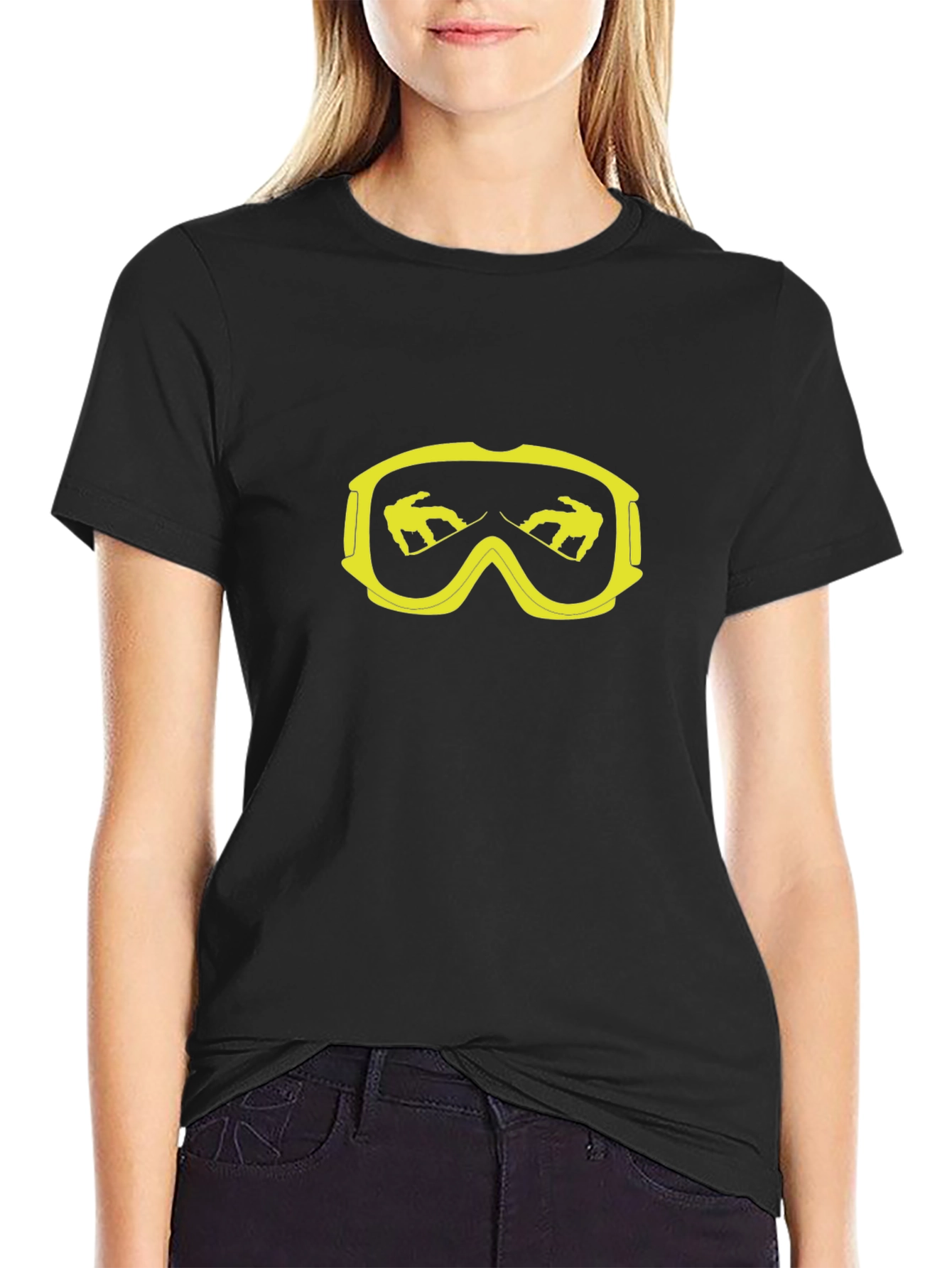 Cool Black T-Shirt with Yellow Snowboard Goggles Graphic