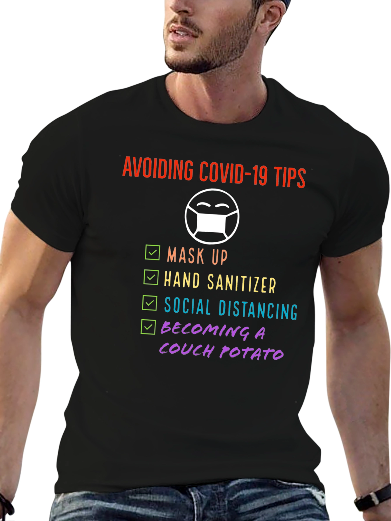 Avoiding Covid-19 Tips Novelty Graphic T-Shirt