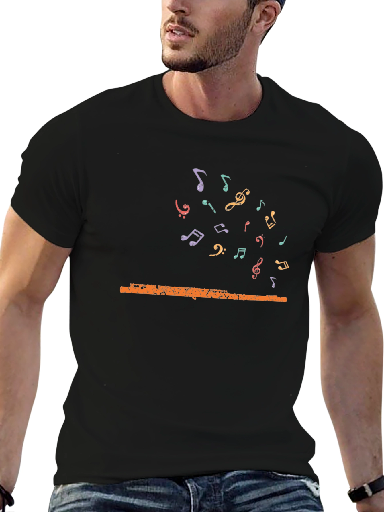 Musical Flute Graphic Tee - Unisex Black T-Shirt