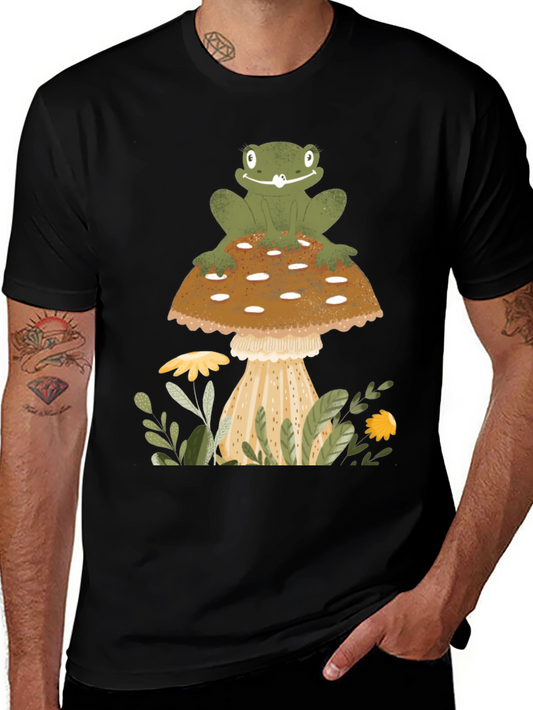 Frog on Mushroom Graphic Tee - Nature Lover Shirt