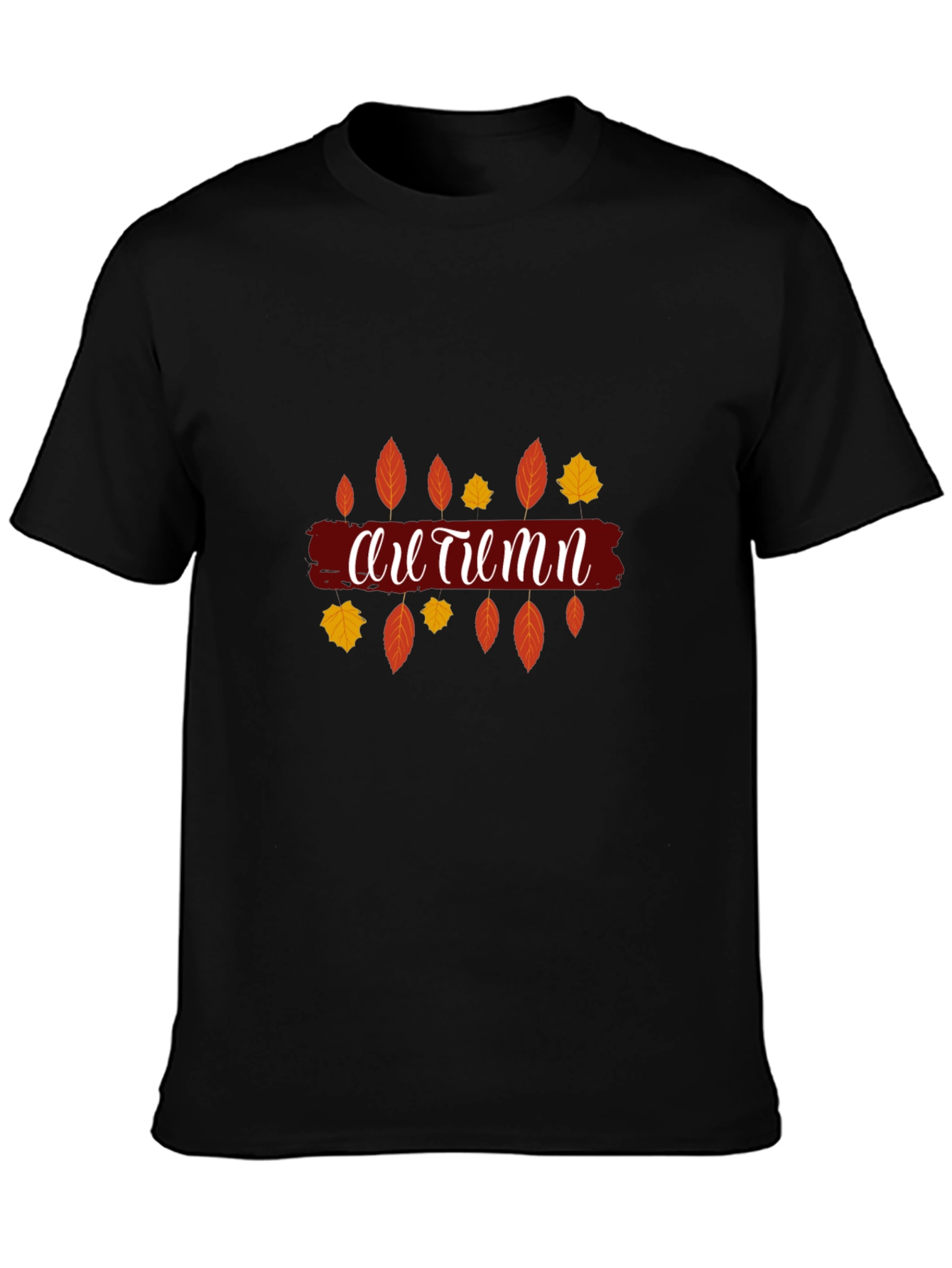 Autumn Leaves Graphic Print Black T-Shirt