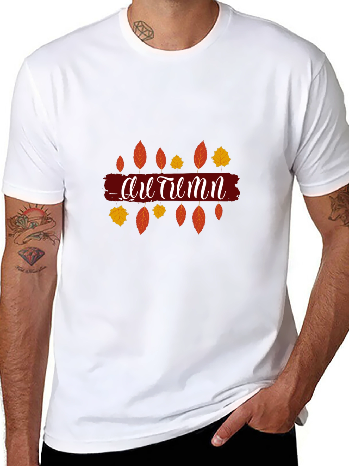Autumn Leaves Graphic Print Black T-Shirt
