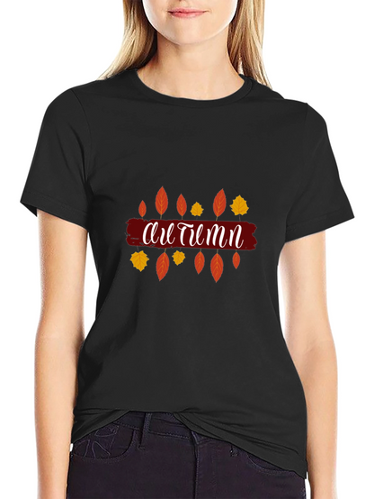 Autumn Leaves Graphic Print Black T-Shirt