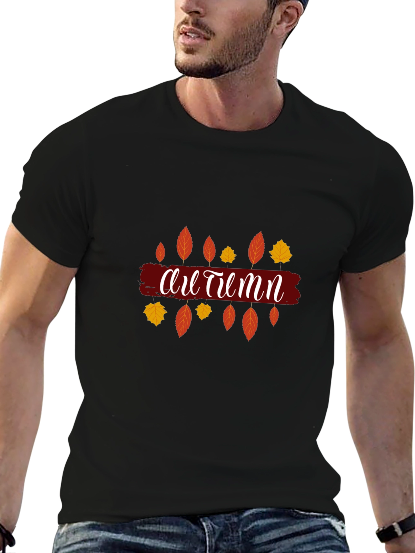 Autumn Leaves Graphic Print Black T-Shirt