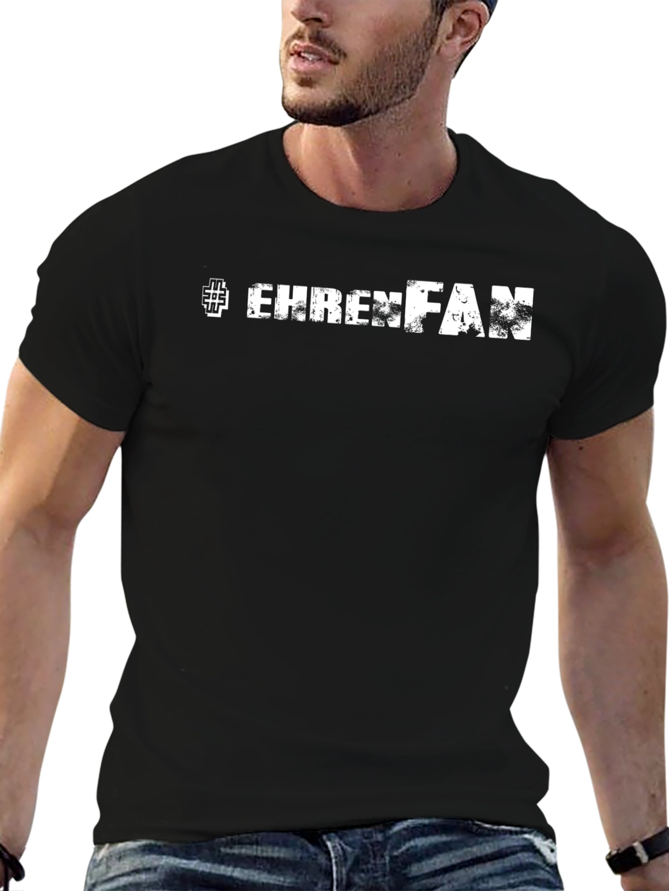Ehrenfan Black T-Shirt - Distressed Text Design