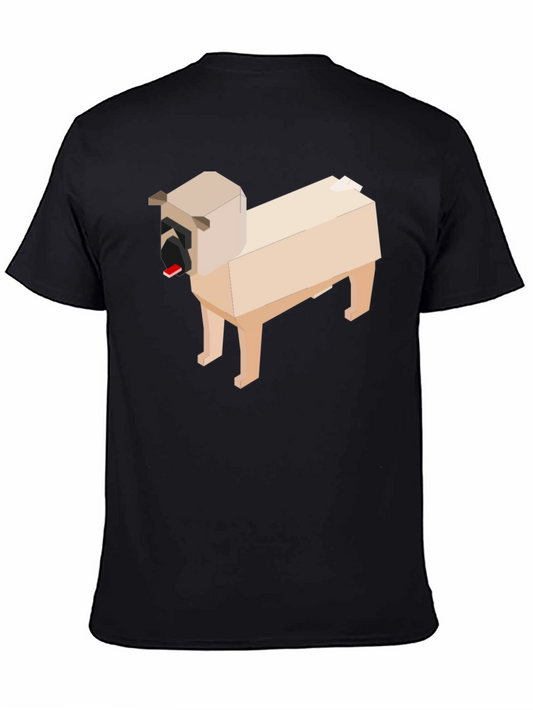 Pixel Art Pug Graphic Tee - Black Cotton