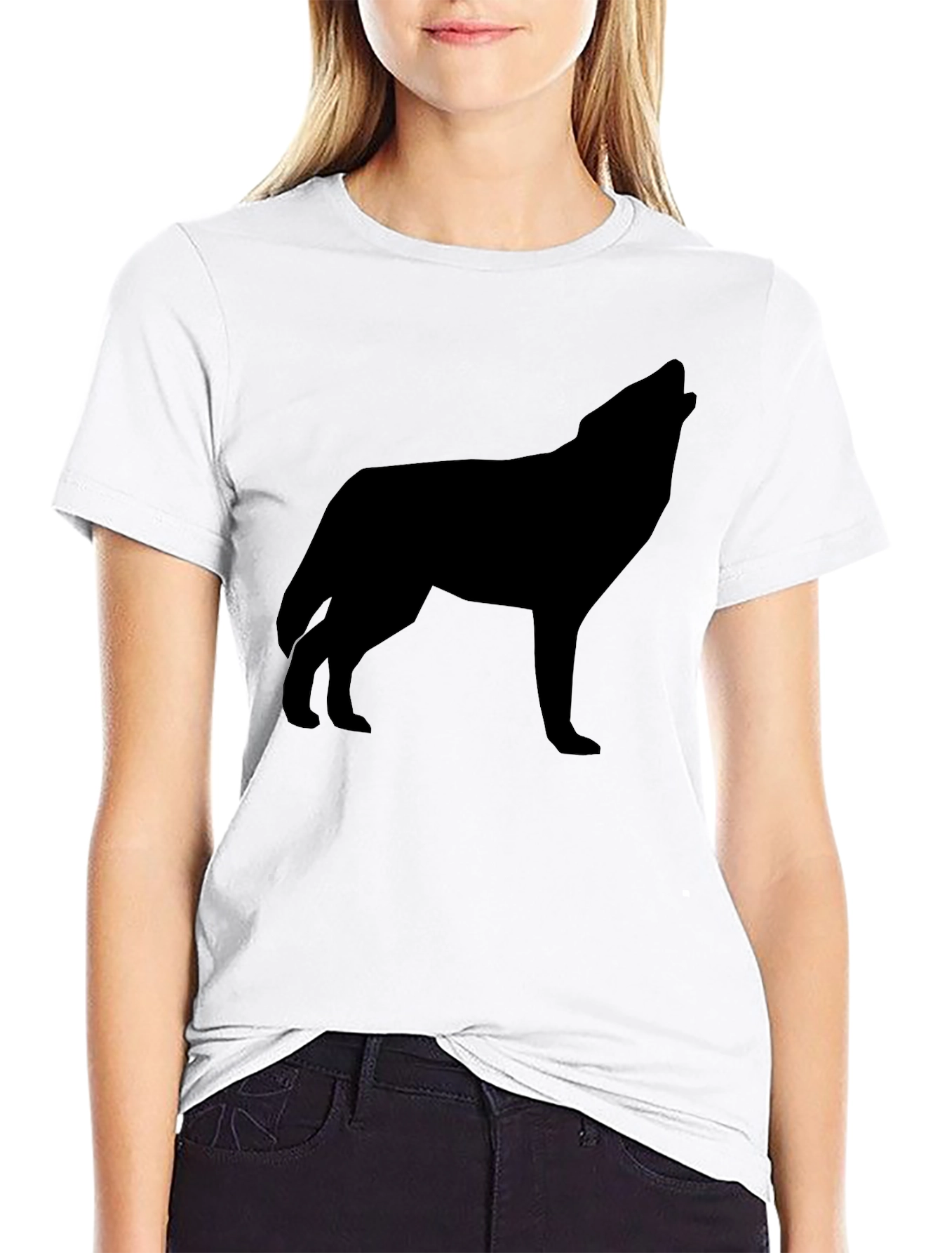 Mens Black Wolf Silhouette Graphic T-Shirt