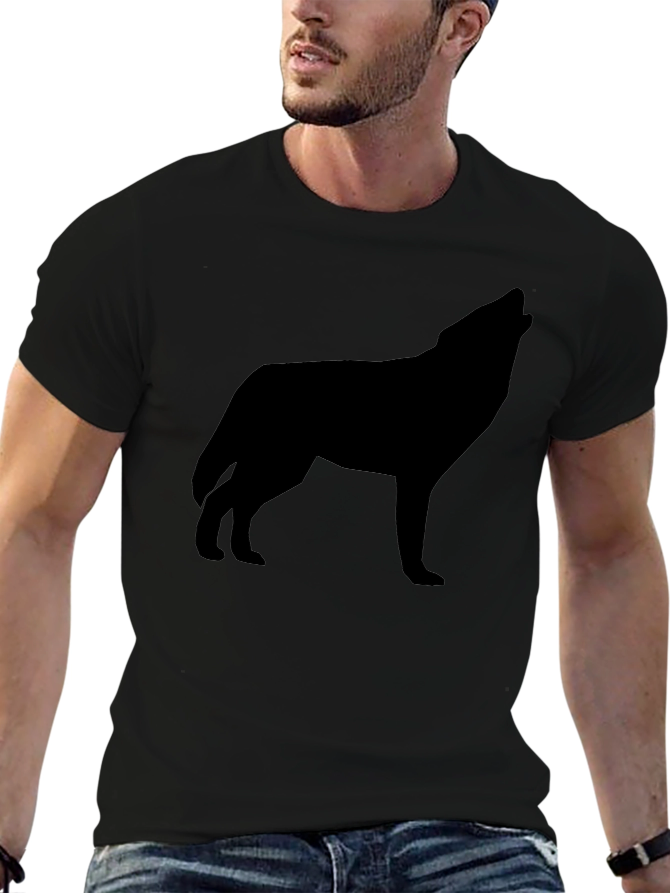 Mens Black Wolf Silhouette Graphic T-Shirt