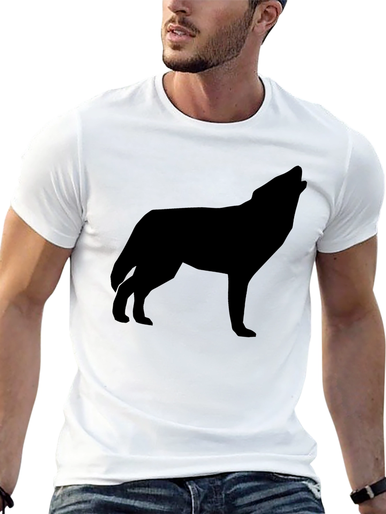 Mens Black Wolf Silhouette Graphic T-Shirt
