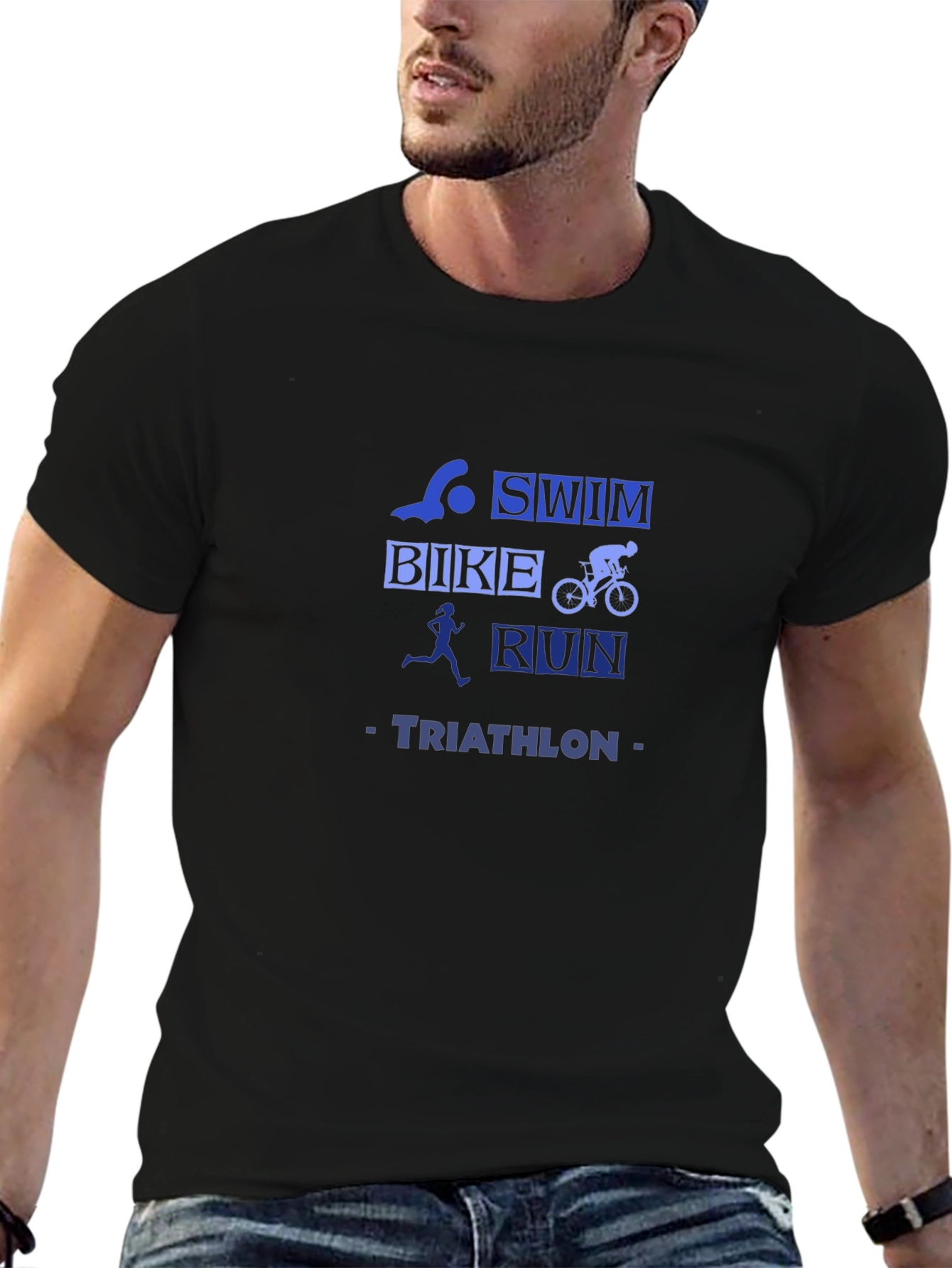 Triathlon T-Shirt: Swim Bike Run Black