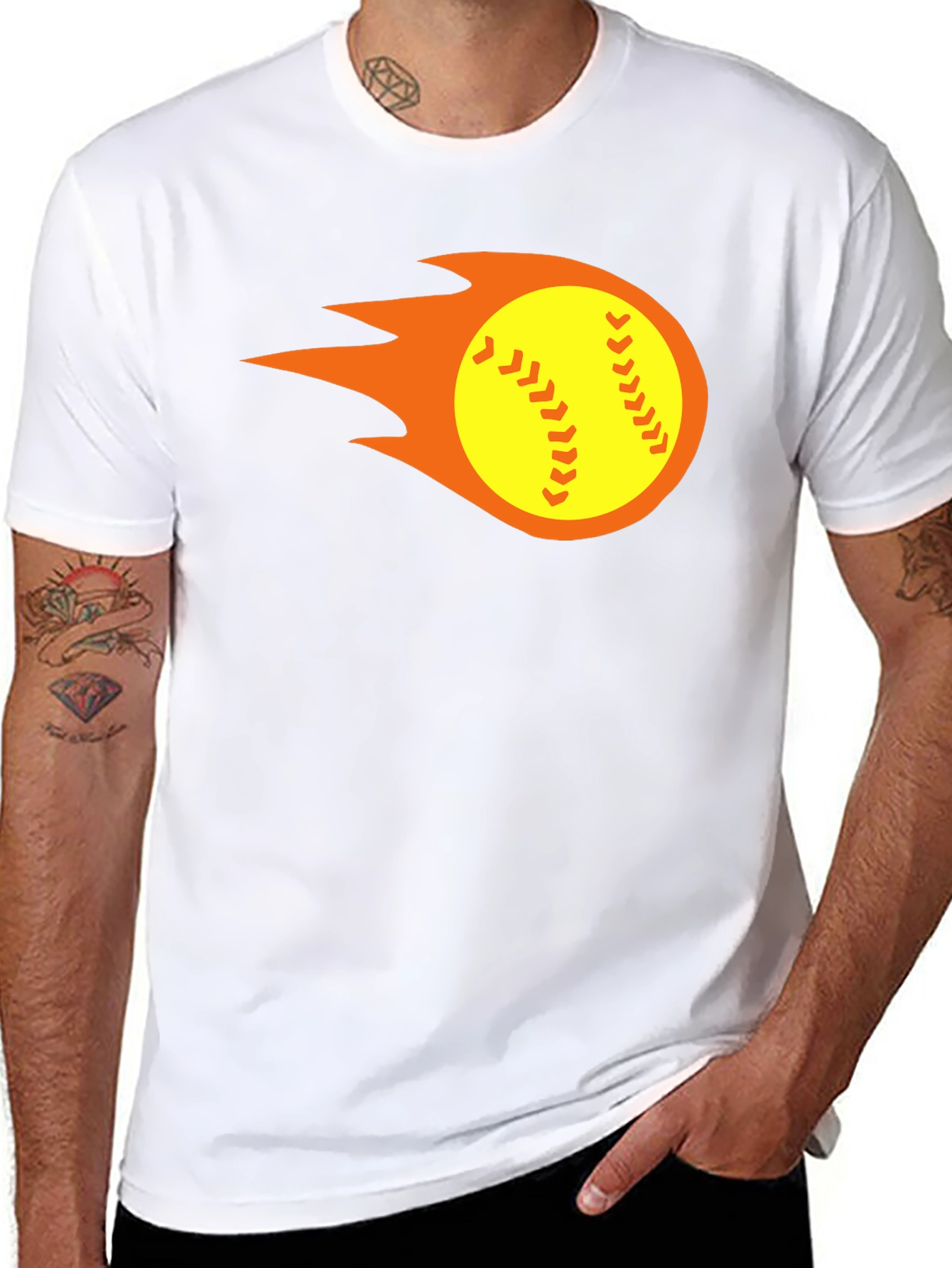 Flaming Softball Graphic Tee - Black T-Shirt