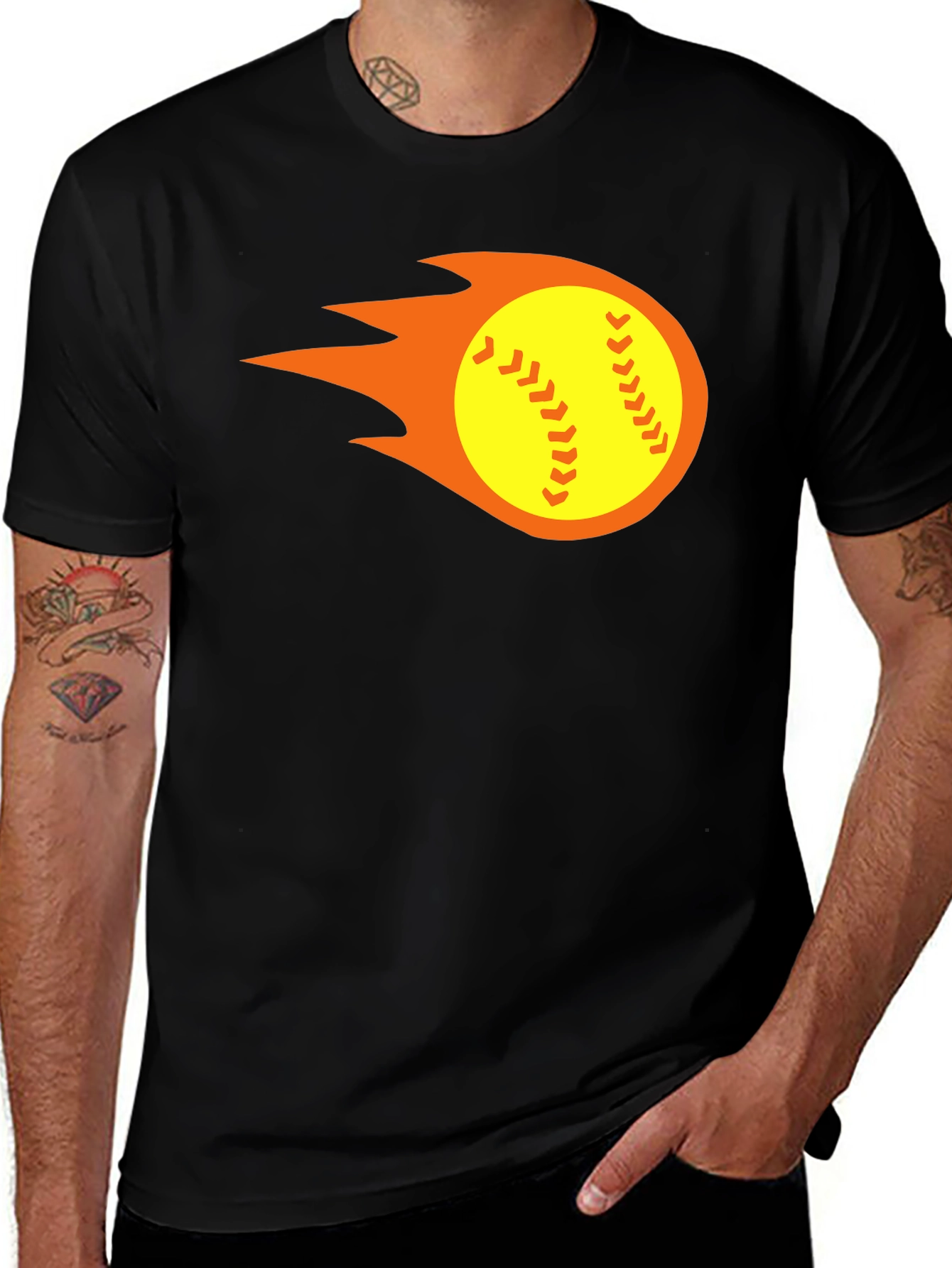 Flaming Softball Graphic Tee - Black T-Shirt