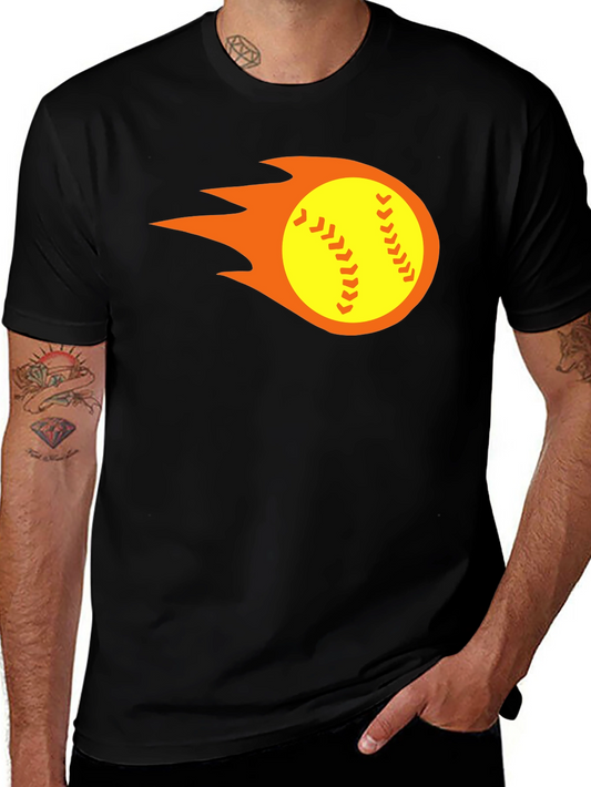 Flaming Softball Graphic Tee - Black T-Shirt