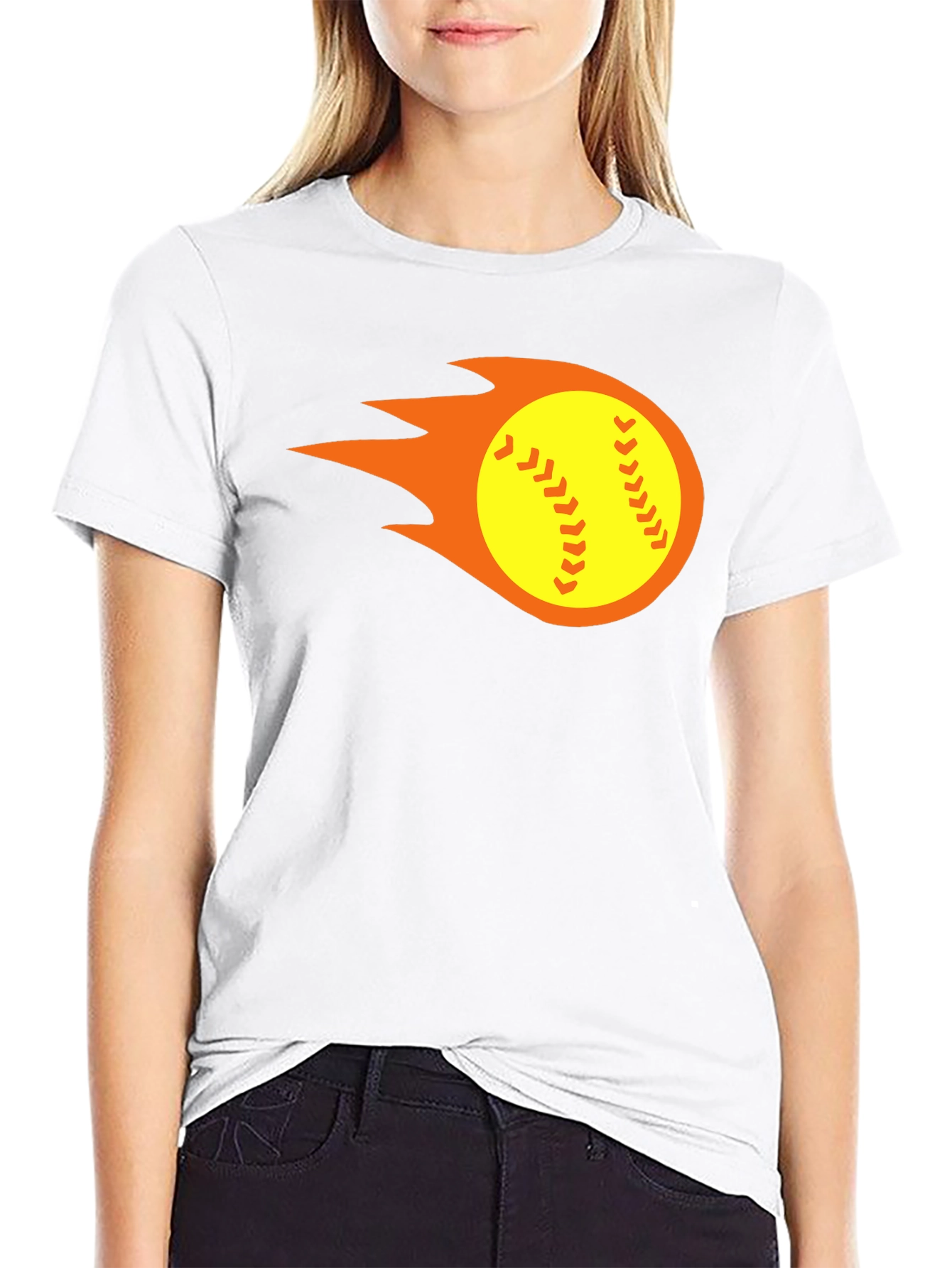 Flaming Softball Graphic Tee - Black T-Shirt