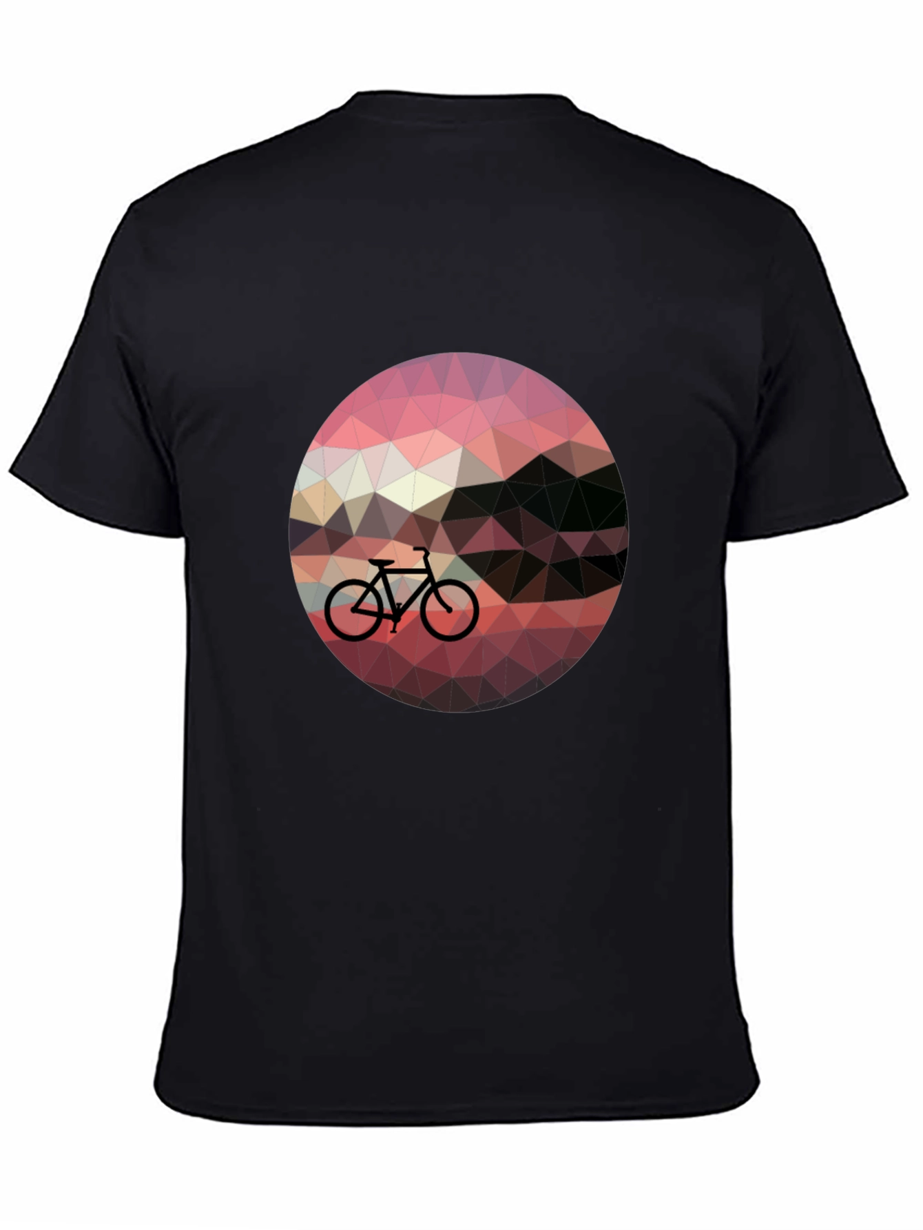 Geometric Bike Sunset Graphic Tee - Black Casual T-Shirt
