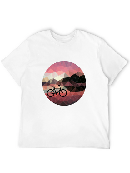 Geometric Bike Sunset Graphic Tee - Black Casual T-Shirt