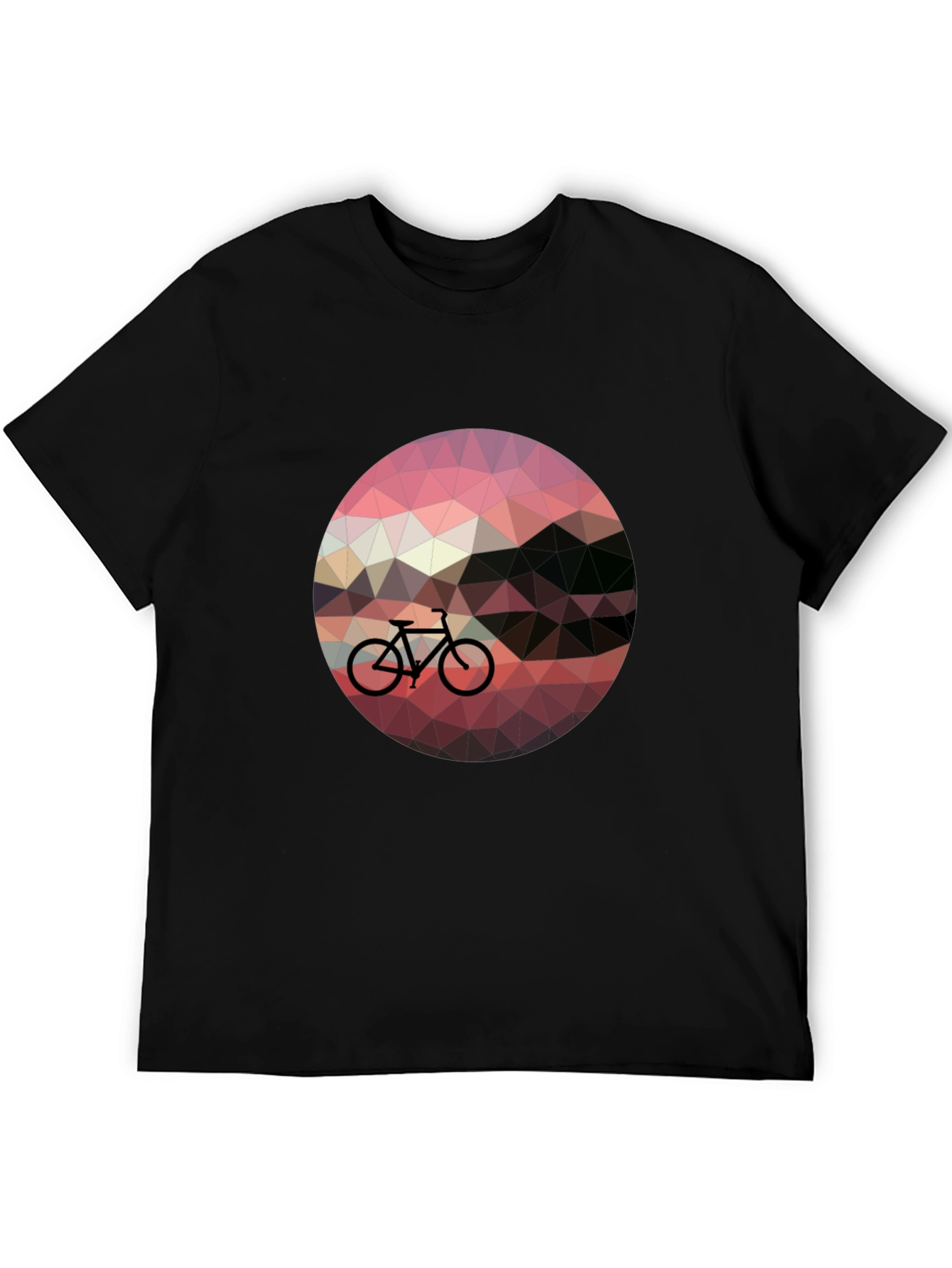 Geometric Bike Sunset Graphic Tee - Black Casual T-Shirt
