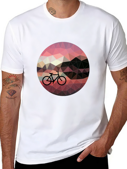 Geometric Bike Sunset Graphic Tee - Black Casual T-Shirt