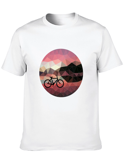 Geometric Bike Sunset Graphic Tee - Black Casual T-Shirt