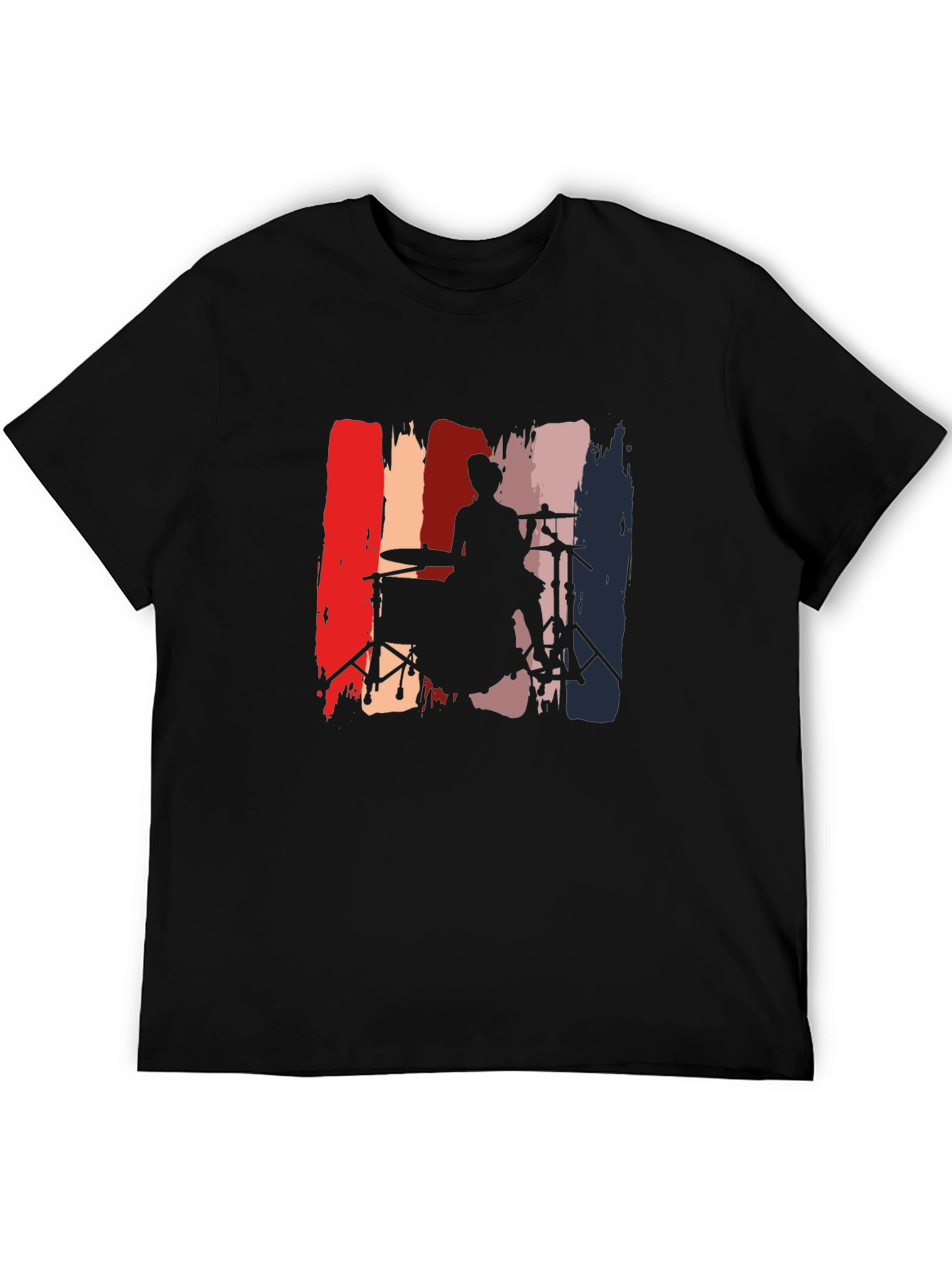 Drummer Silhouette Graphic Tee - Black Casual T-Shirt