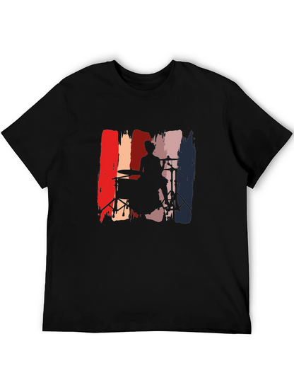 Drummer Silhouette Graphic Tee - Black Casual T-Shirt