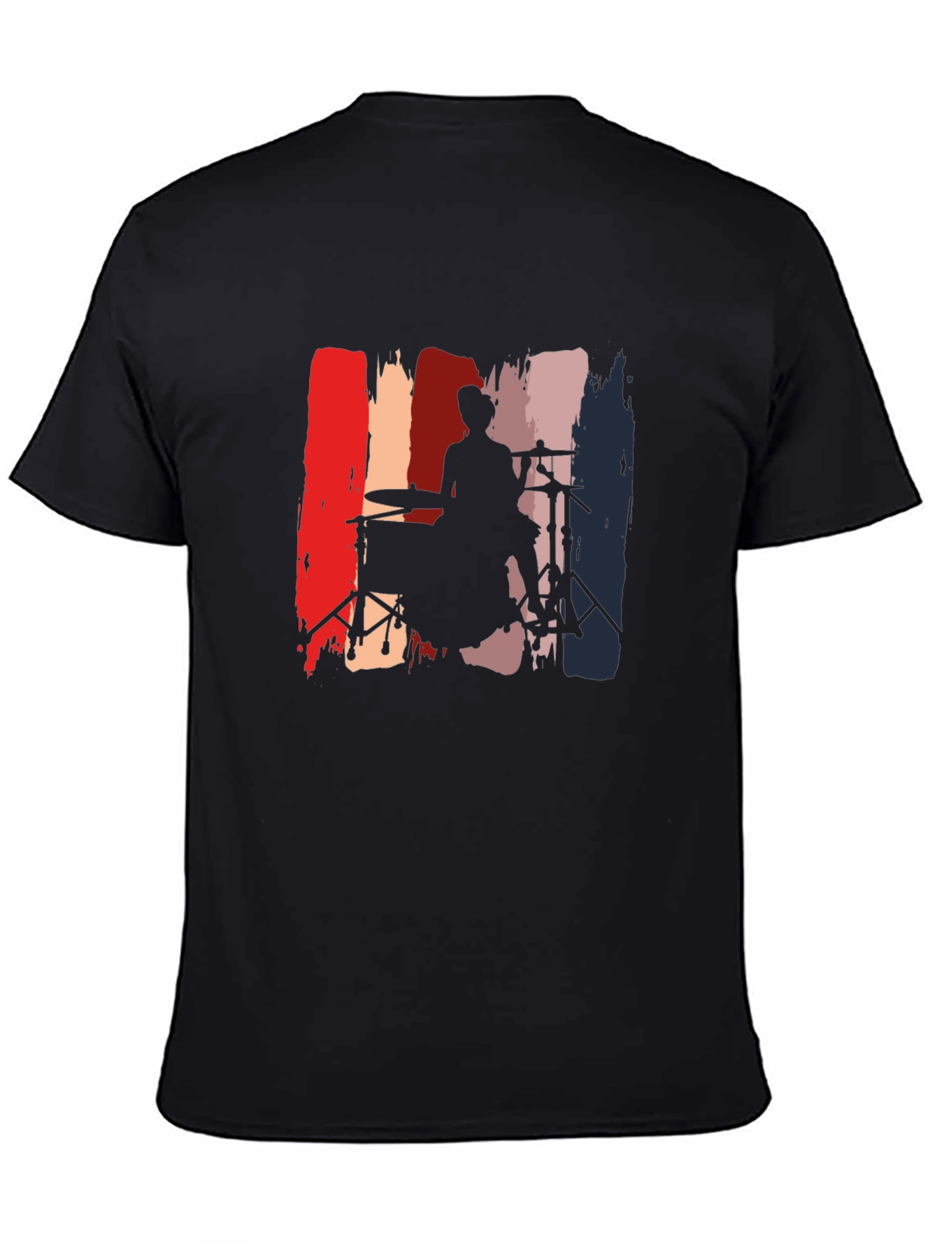 Drummer Silhouette Graphic Tee - Black Casual T-Shirt