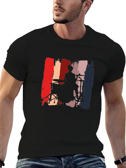 Drummer Silhouette Graphic Tee - Black Casual T-Shirt