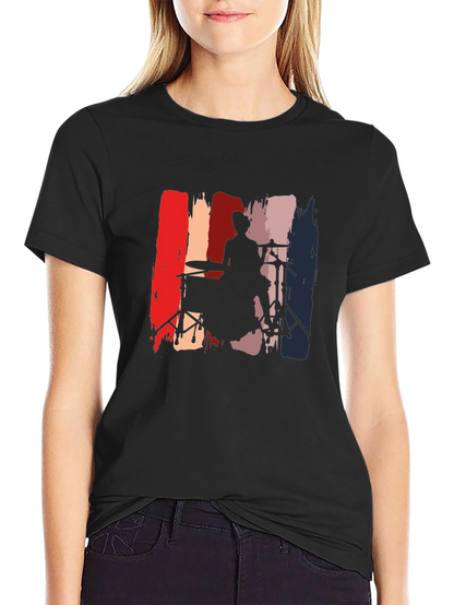Drummer Silhouette Graphic Tee - Black Casual T-Shirt