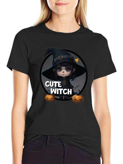 Cute Witch Graphic Tee - Halloween Apparel