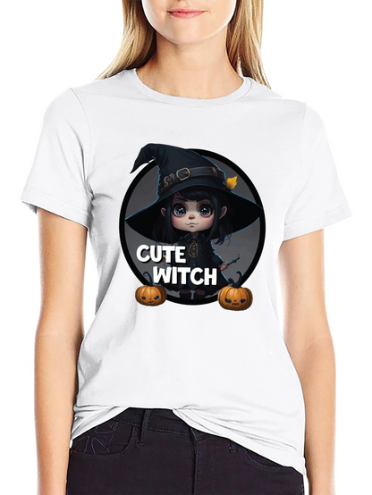 Cute Witch Graphic Tee - Halloween Apparel