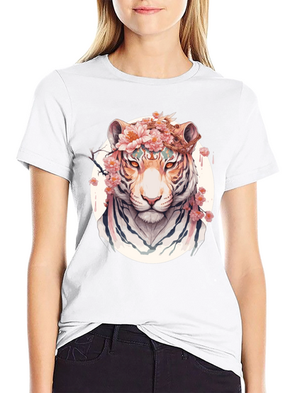 Floral Tiger Graphic Tee - Unique Black T-Shirt