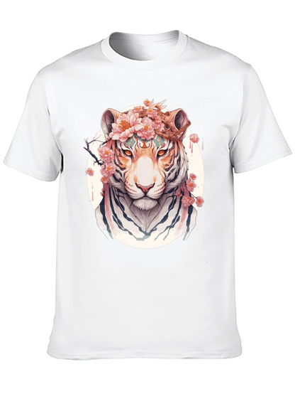Floral Tiger Graphic Tee - Unique Black T-Shirt