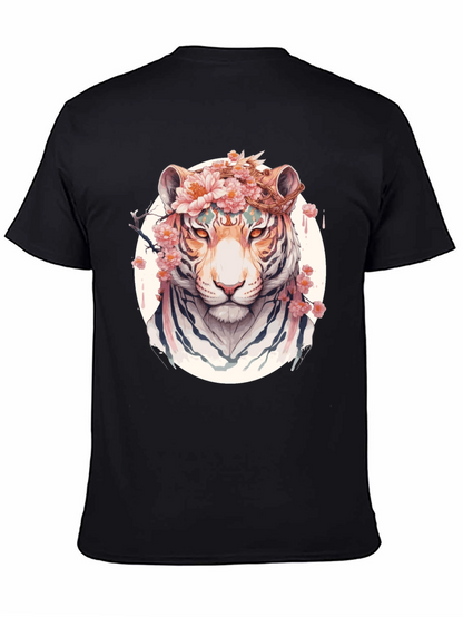 Floral Tiger Graphic Tee - Unique Black T-Shirt