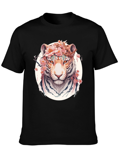 Floral Tiger Graphic Tee - Unique Black T-Shirt