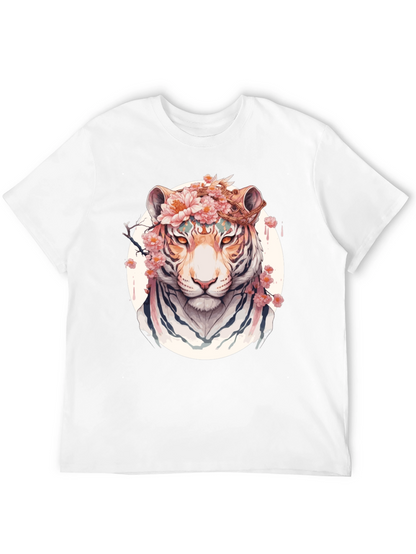 Floral Tiger Graphic Tee - Unique Black T-Shirt