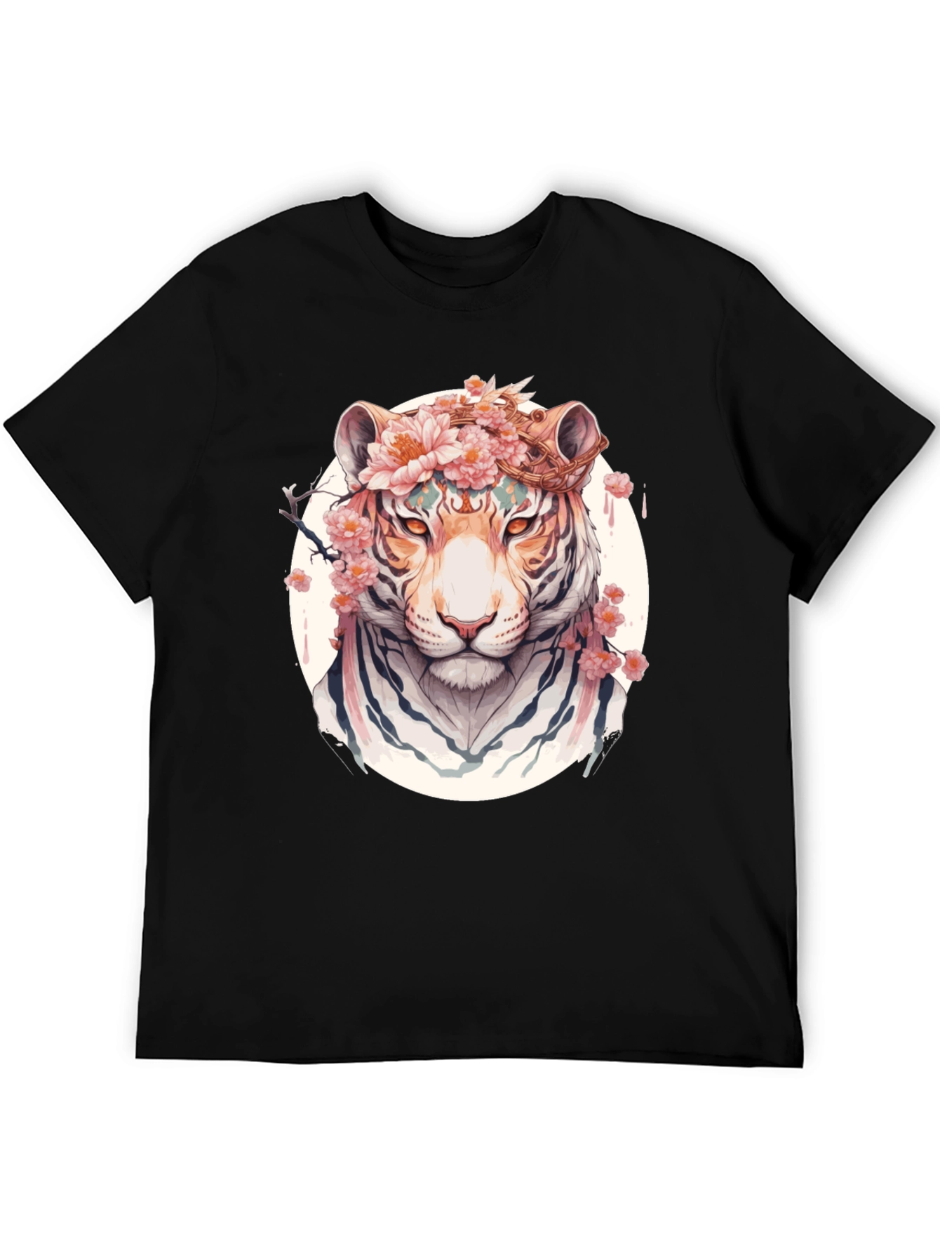 Floral Tiger Graphic Tee - Unique Black T-Shirt