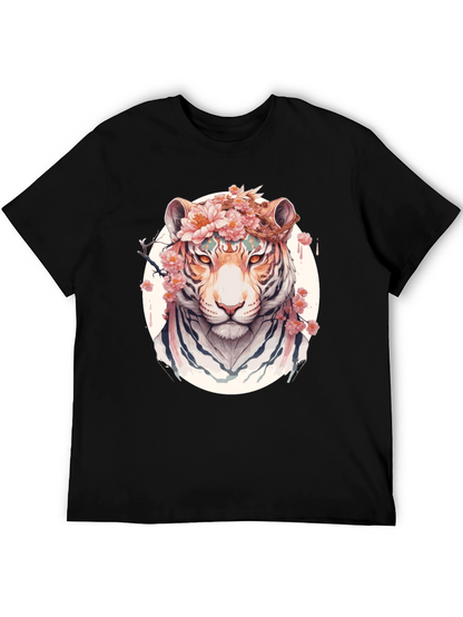 Floral Tiger Graphic Tee - Unique Black T-Shirt