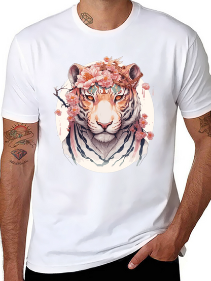 Floral Tiger Graphic Tee - Unique Black T-Shirt