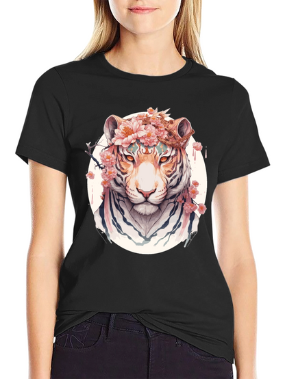 Floral Tiger Graphic Tee - Unique Black T-Shirt