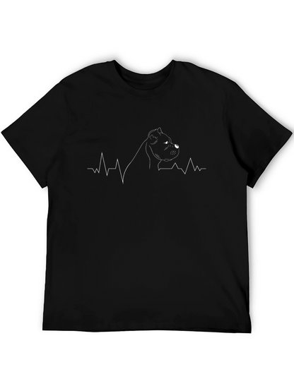 Dog Heartbeat Line Art Graphic T-Shirt - Black
